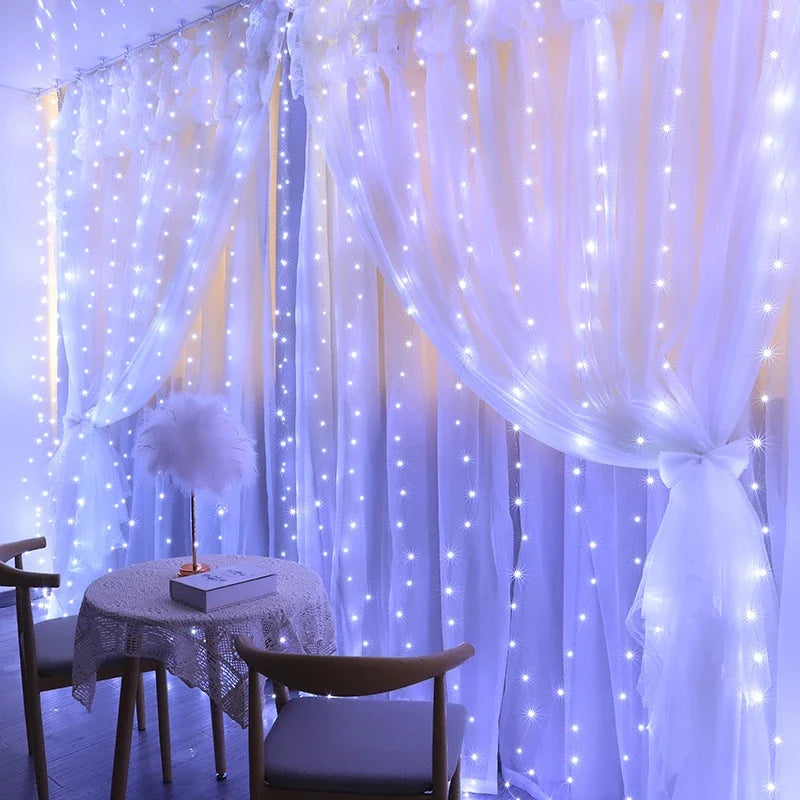 Christmas Lights Curtain Garland Merry Christmas